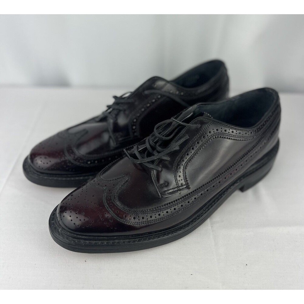 Florsheim Longwing Oxfords Dress Shoes Mens Size 9.5 D Burgundy Leather Lace Up